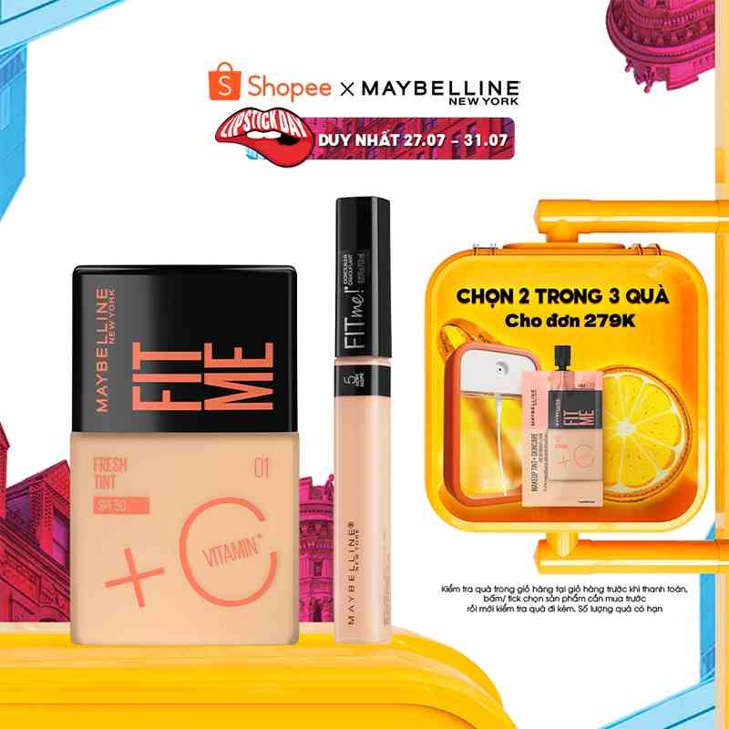 Bộ Nền Tint C Tươi Mướt Chống Nắng Fit Me Fresh Tint 30ml và Kem Che Khuyết Điểm Maybelline New York 6.8ml