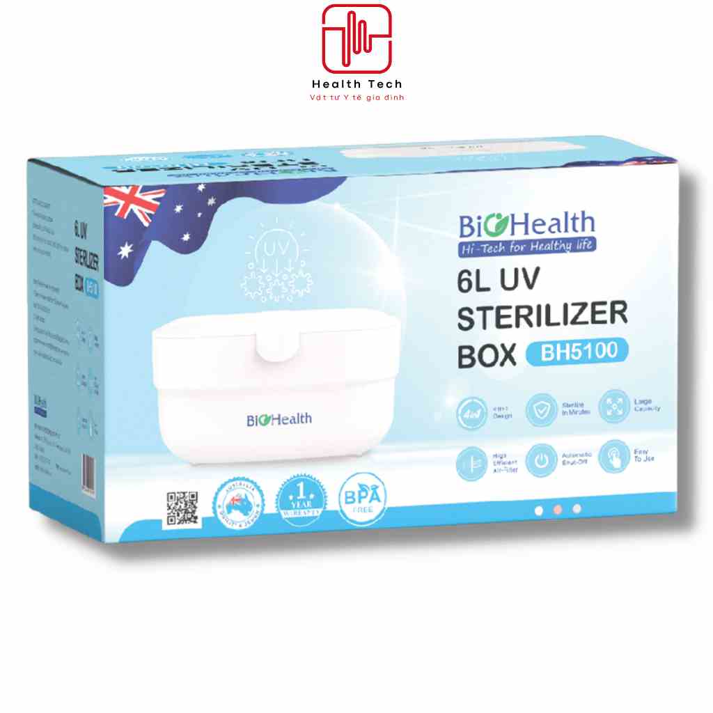 Hộp tiệt trùng UV 6L Biohealth BH5100 tích hợp sấy khô, nhanh chóng dễ sử dụng - Bảo hành 1 năm - Health Tech