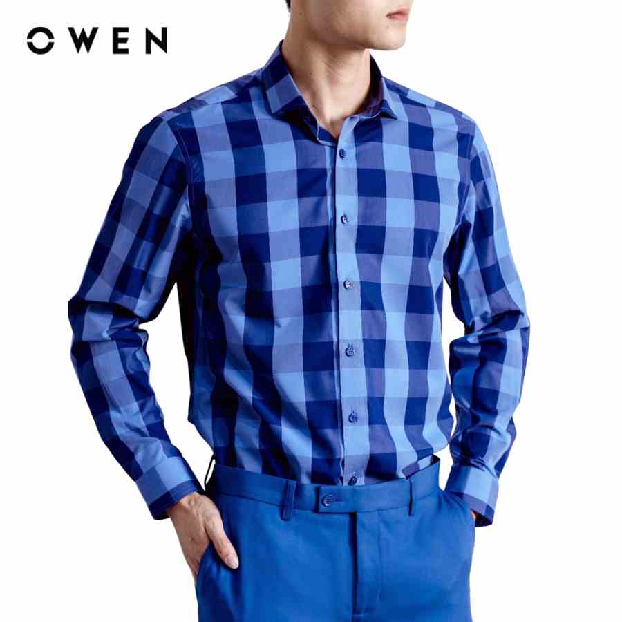 OWEN - Áo sơ mi dài tay Nam Owen dáng Regular Fit màu xanh sọc đen chất liệu Bamboo - AR22749D