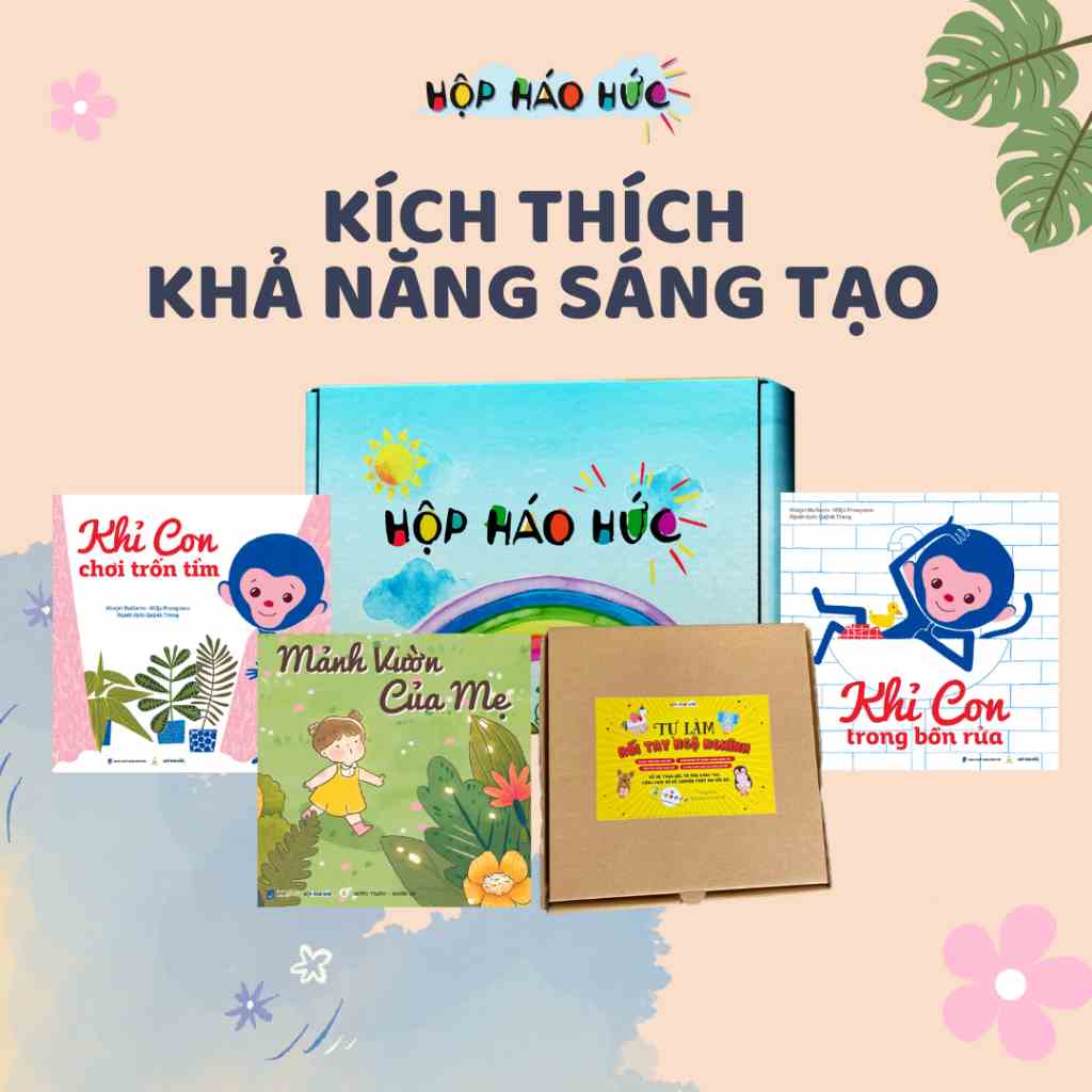 Hộp háo hức Kích Thích Khả Năng Sáng Tạo cho bé 0 - 3 tuổi gồm 3 cuốn sách và trò chơi Tự làm rối tay ngộ nghĩnh