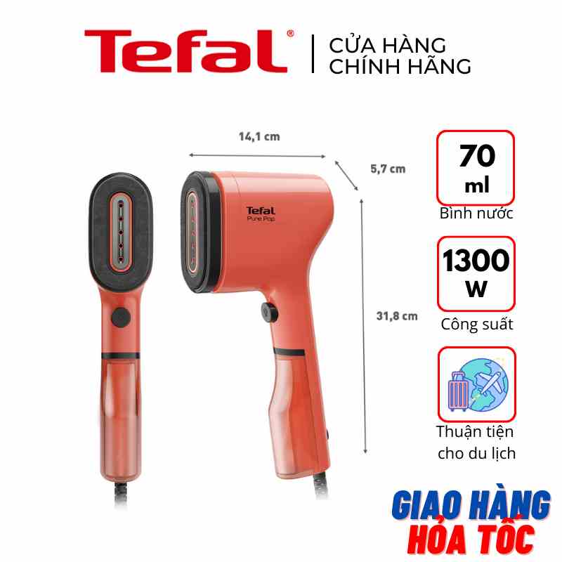 Bàn ủi hơi nước cầm tay Tefal Pure Pop DT2022E1 1300W - Cam - Hàng chính hãng