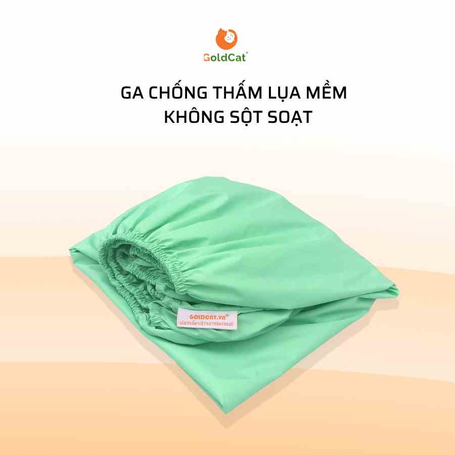 Ga Chống Thấm Cho Bé GOLDCAT Màu Xanh Trơn, Thiết Kế Chun Bo Góc Ôm Đệm, Chất Lụa Mềm Mại Giúp Ngăn Ẩm Ướt, Hôi Mốc