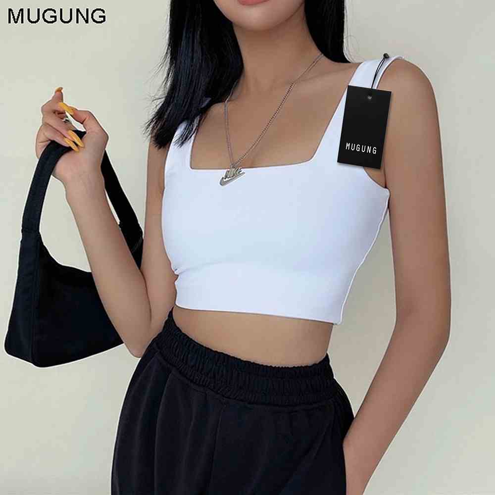 Áo croptop hai dây cổ vuông Mugung Áo 2 dây bản to 2 lớp A51