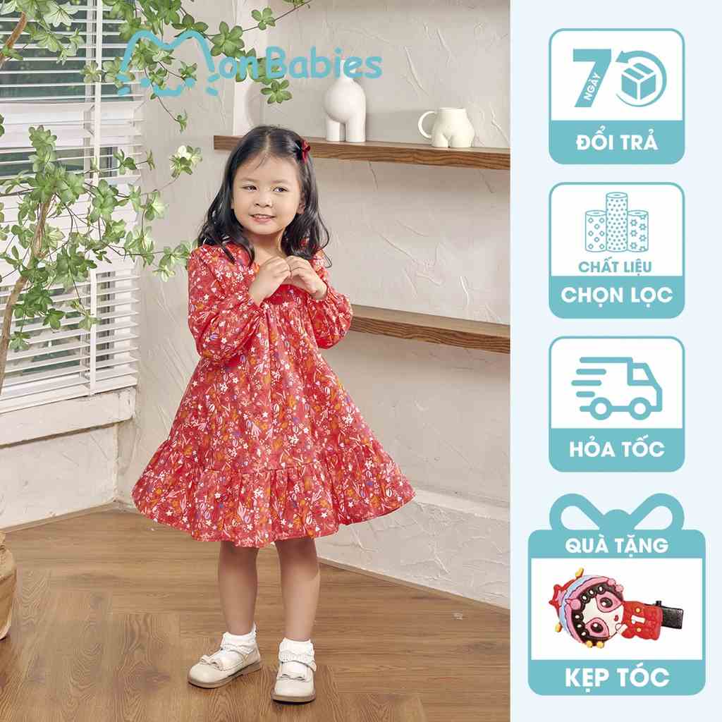 Váy babydoll dáng dài cho bé gái, váy bé gái xuân hè chất cotton nhẹ mát, cho bé 2,3,4,5,6 tuổi MonBabies VDG22w05