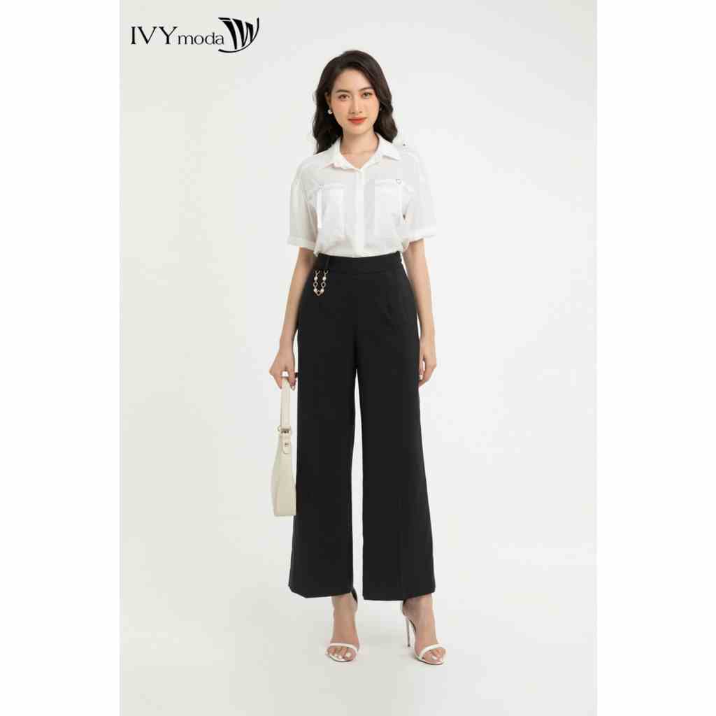 Quần suông dài phối dây kim loại nữ IVY moda MS 22M7743