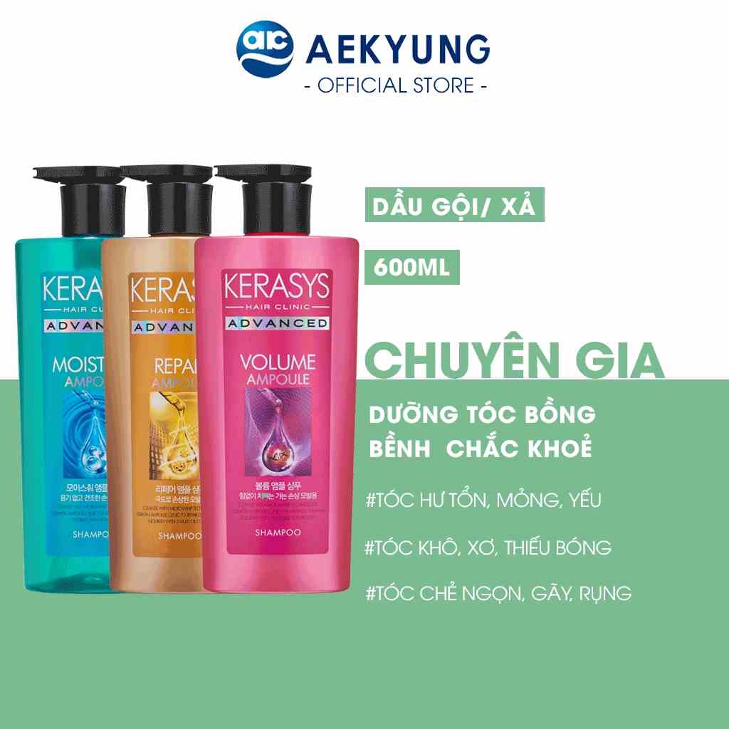 Combo gội xả KERASYS ADVANCED giảm khô xơ gãy rụng, hư tổn chăm sóc tóc chắc khỏe, mềm mượt, bồng bềnh