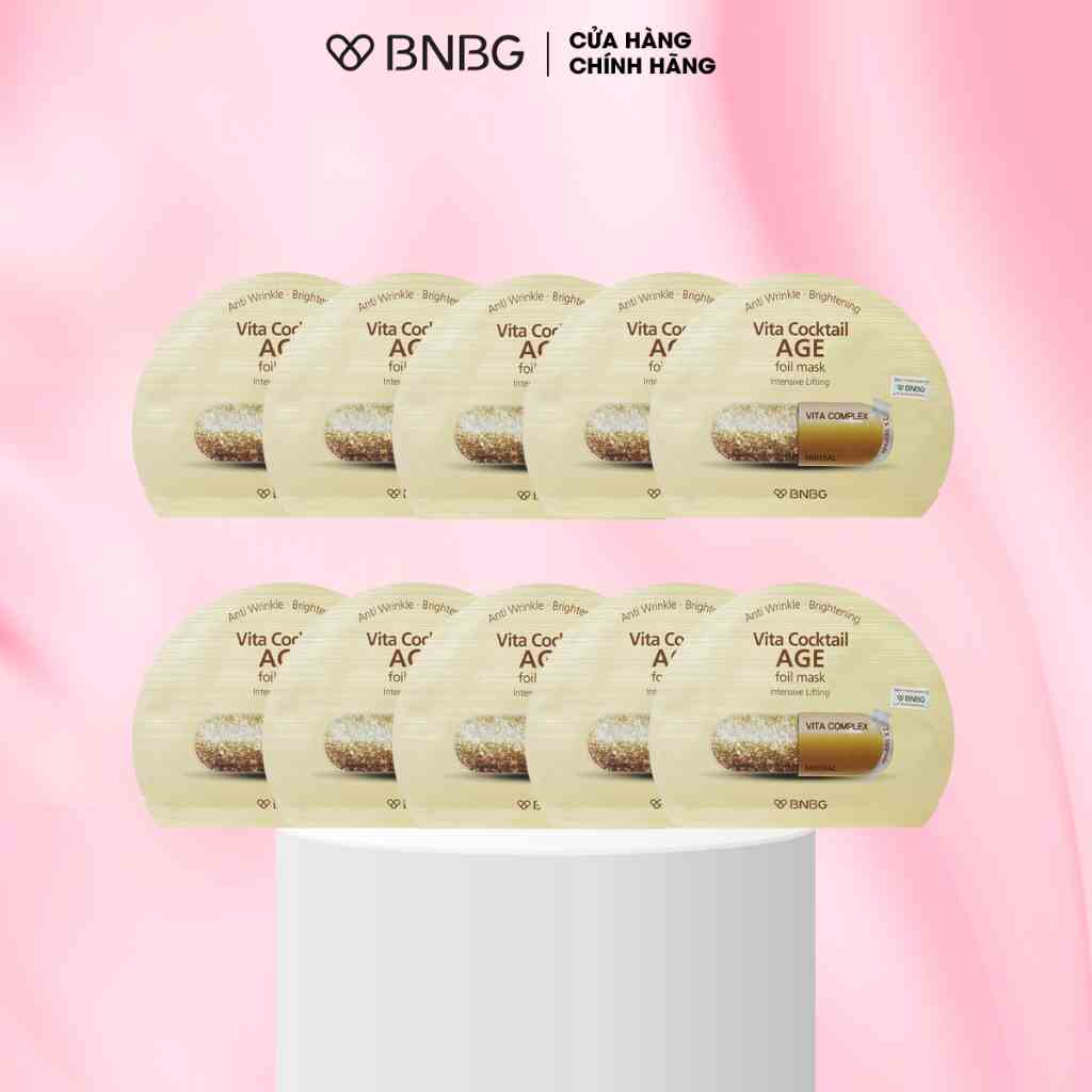 Combo 10 mặt nạ chống lão hóa, giảm nếp nhăn BNBG Vita Cocktail Age Foil Mask 30mlx10