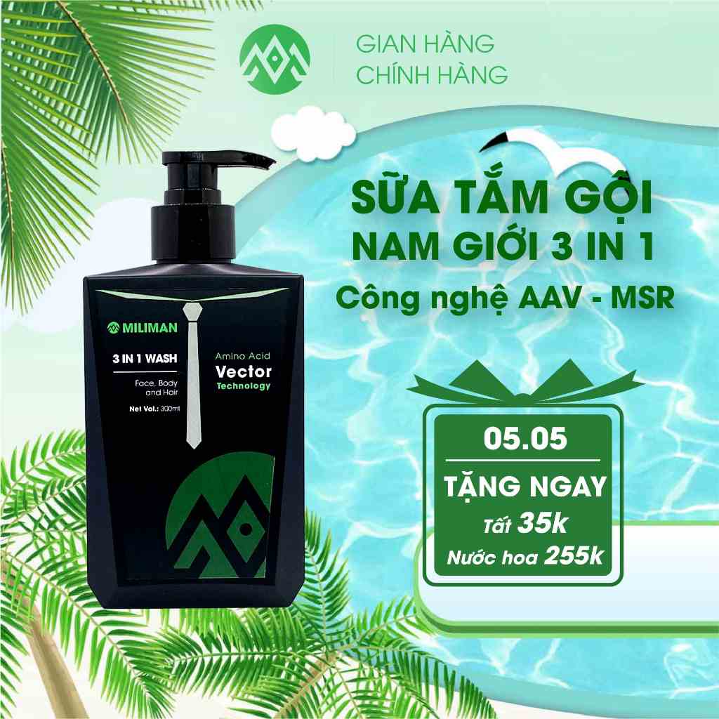 Sữa Tắm Gội Nam Hương Nước Hoa Cao Cấp 3 In 1 MILIMAN 300ml