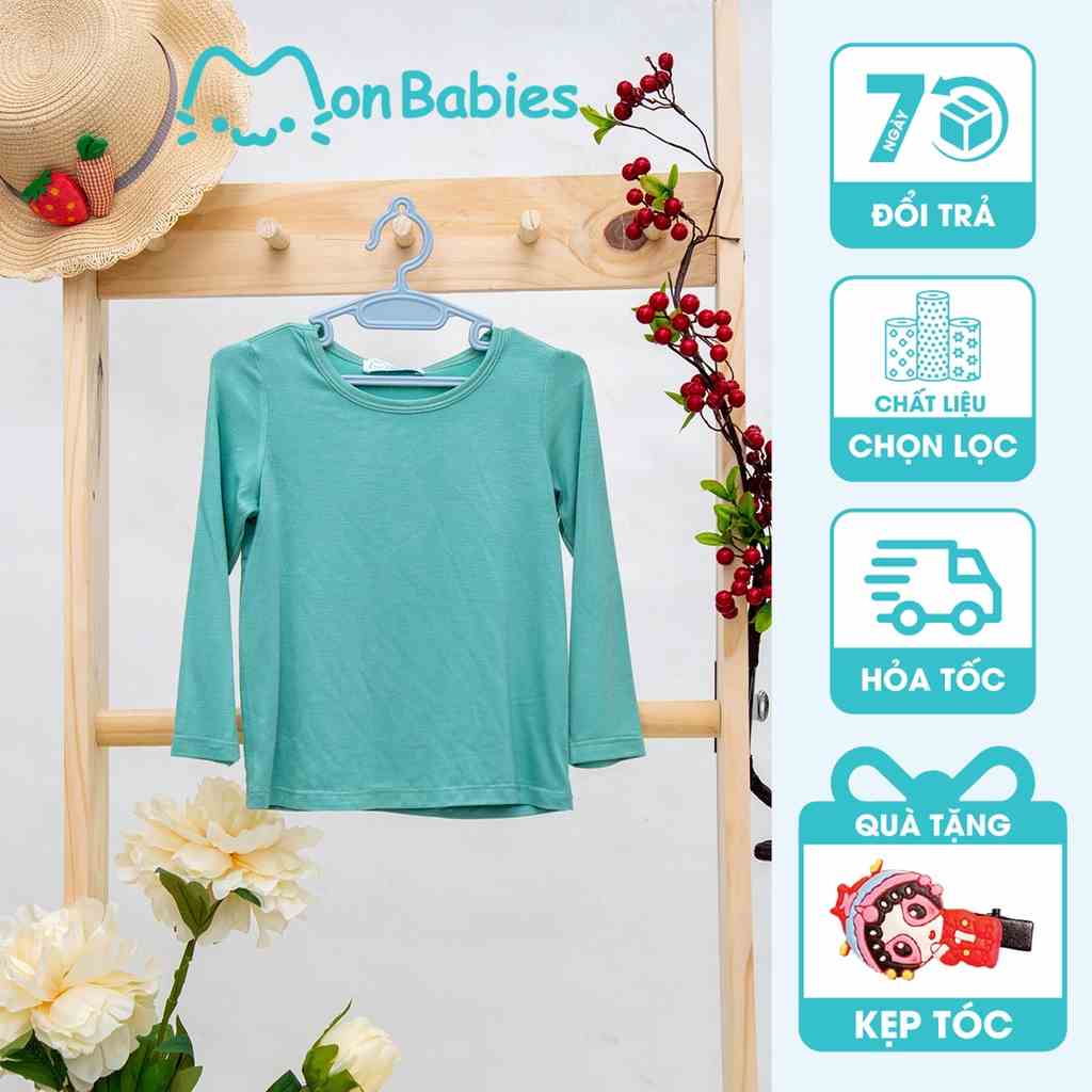 Áo thun dài tay cho bé trai và bé gái chất cotton lạnh cao cấp, bé mặc nhà hoặc đi chơi Monbabies AGN22W016