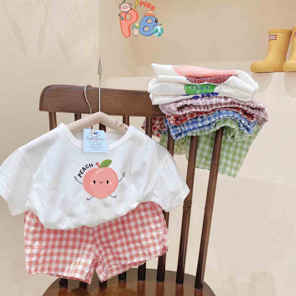 Bộ Đồ Bé Gái Bé Trai Họa Tiết Trái Cây To Đáng Yêu, Set Áo Thun Cộc Tay và Quần Đùi Cho Bé BabyBoo - PiBo