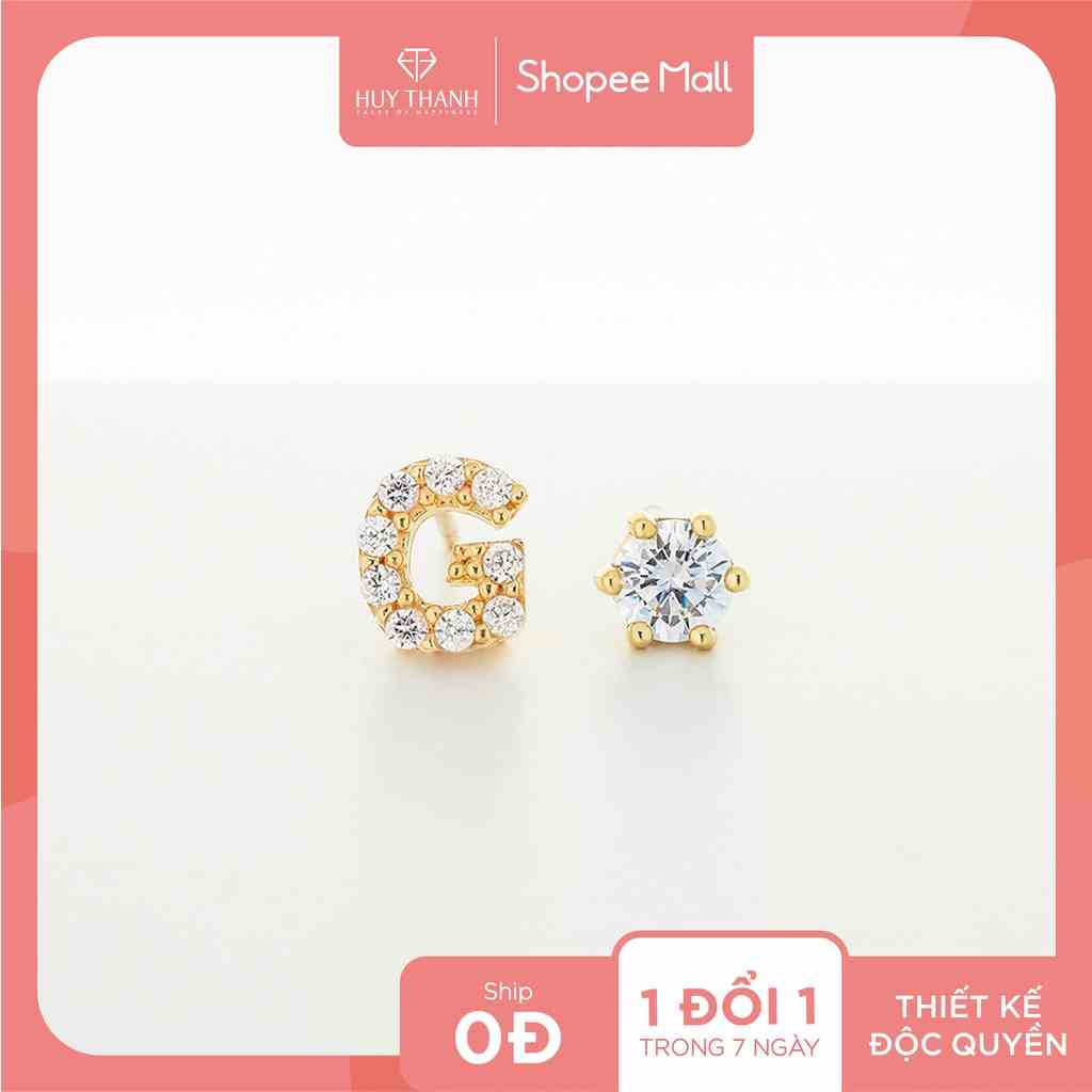 Bông Tai Vàng Vàng Hình Chữ G Thời Trang Gắn Đá CZ Cao Cấp Vàng Tây 14K BTAM106 Huy Thanh Jewelry