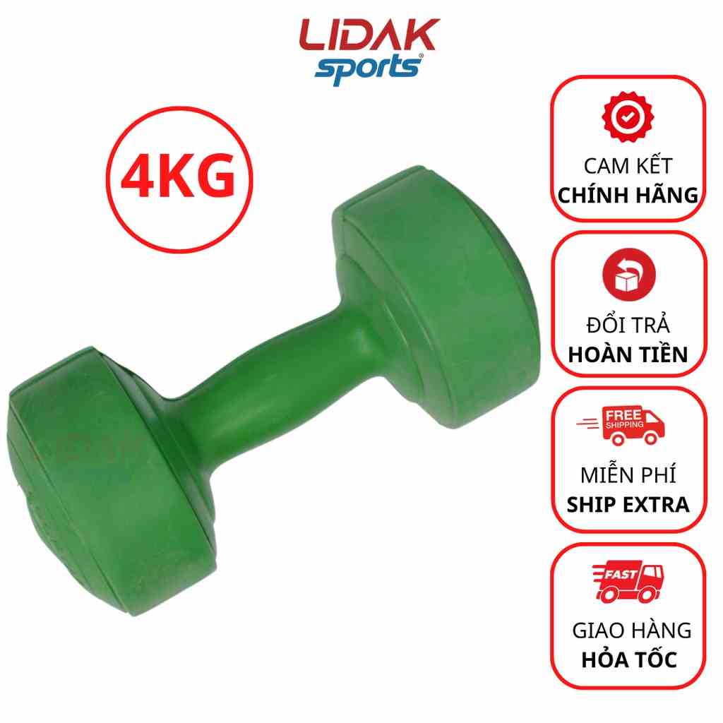 [Mã BMLTB35 giảm đến 35K đơn 99K] Tạ tay nhựa LIDAK 4kg, quả tạ tập tay bọc nhựa tập gym có lõi thép - LIDAK SPORT