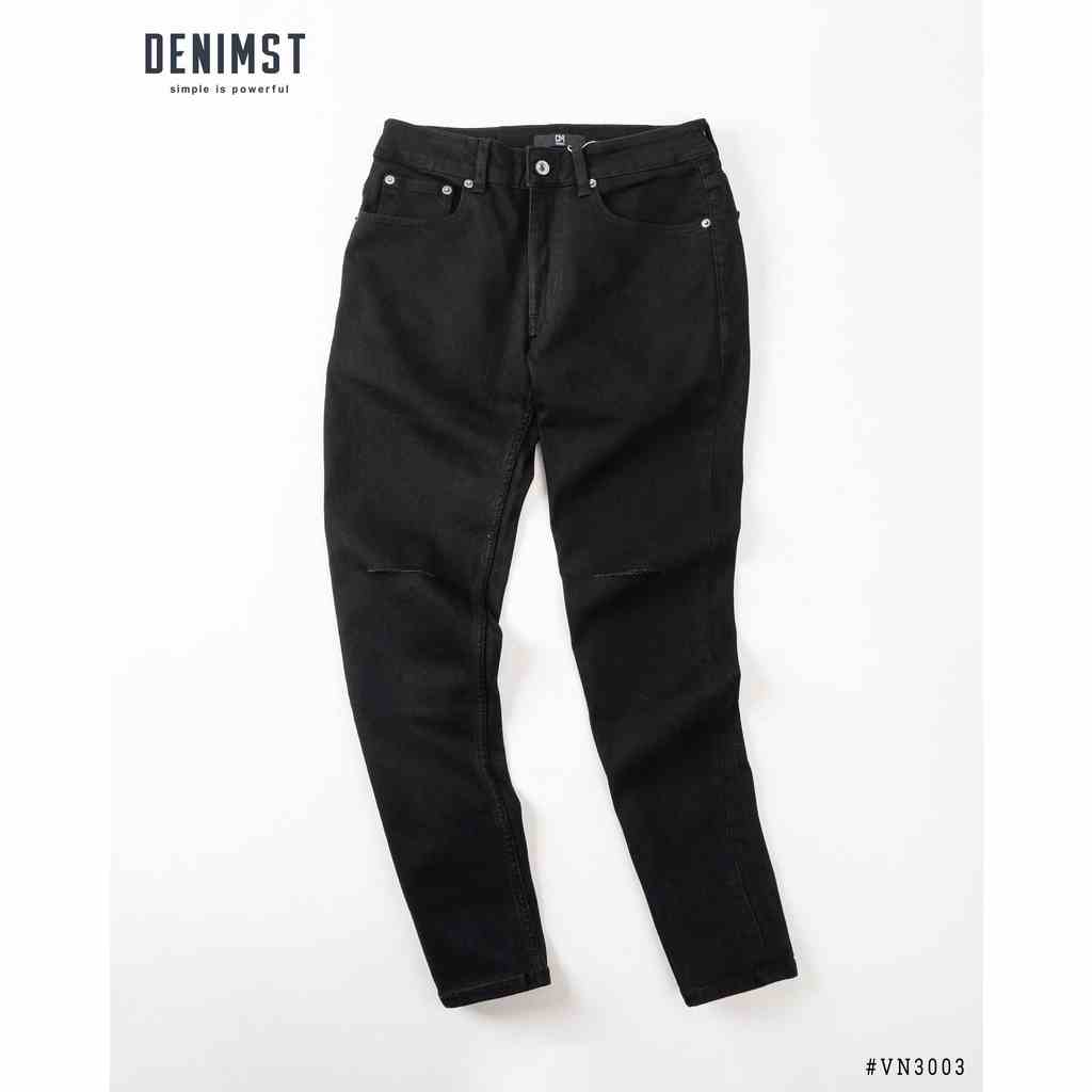 Quần jean nam đen rách gối DENIMST VN3003, form slim fit phù hợp mọi form dáng