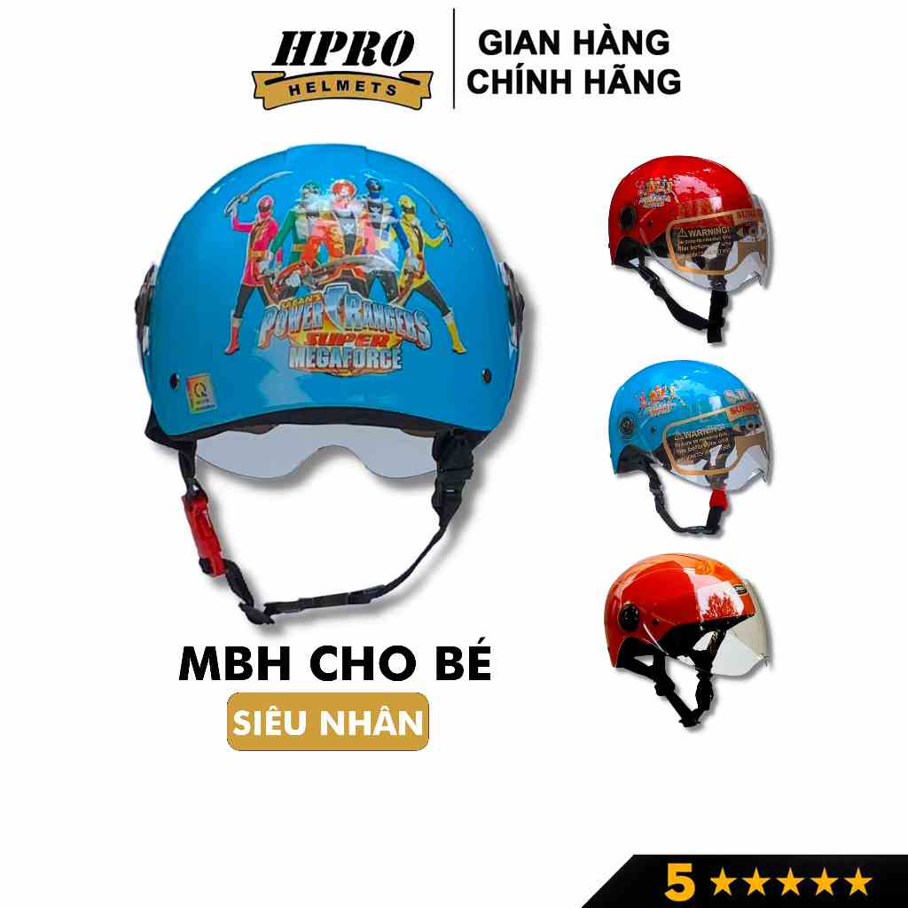 Mũ bảo hiểm cho bé có kính Hpro Helmet, tem hình siêu nhân năng động, mạnh mẽ cho trẻ em từ 3-9 tuổi