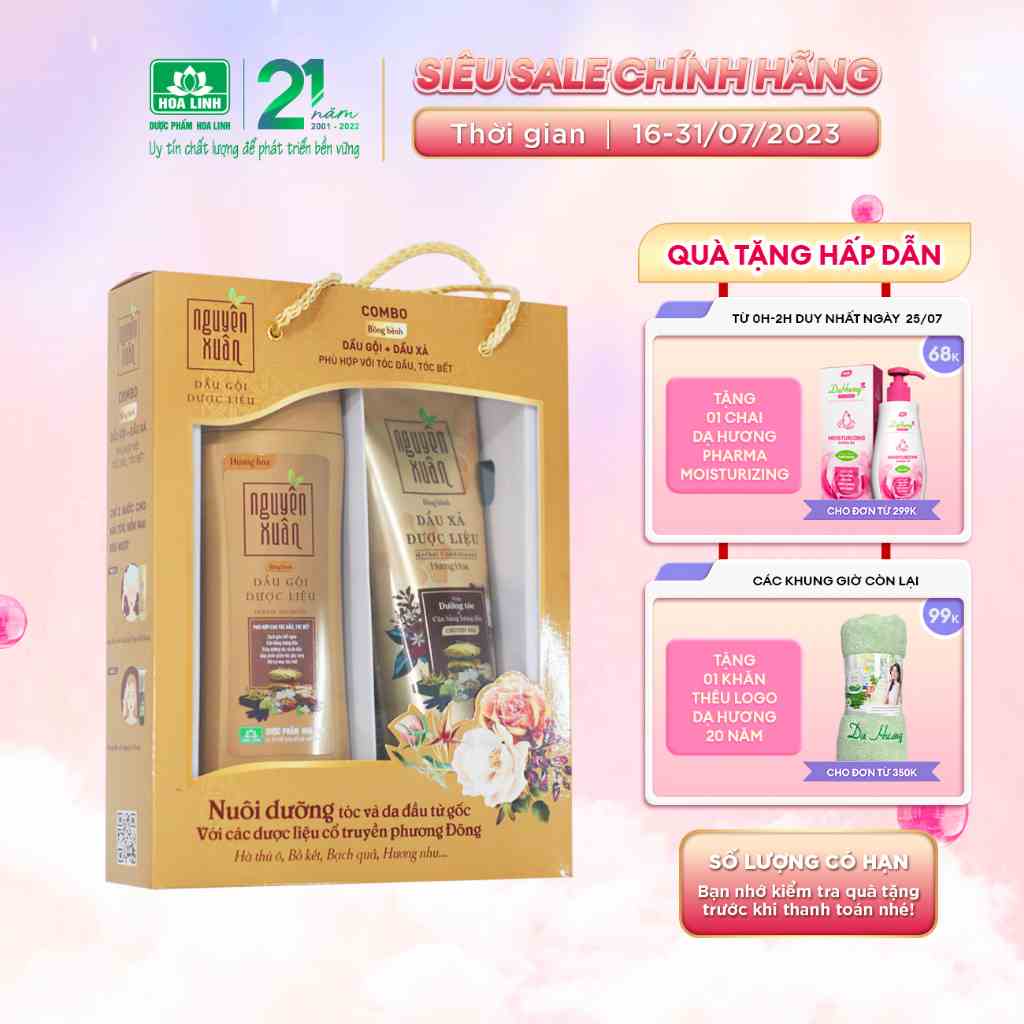 {MỚI} Combo Dầu gội 200ml và Dầu xả 180ml Nguyên Xuân bồng bềnh _ Dành cho tóc dầu bết