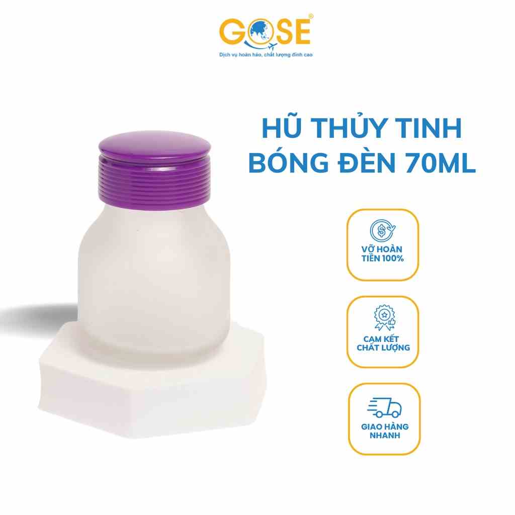 [Mã BMLTB35 giảm đến 35K đơn 99K] Hũ thủy tinh bóng đèn 70ml nắp tím nhựa GOSE đựng thuốc, mỹ phẩm tiện lợi