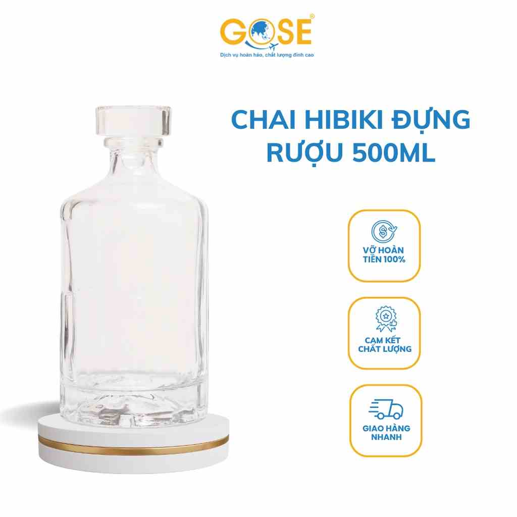 [Mã BMLTB35 giảm đến 35K đơn 99K] Chai đựng rượu thủy tinh 500ml cao cấp GOSE mẫu Hibiki nắp đặc sang trọng