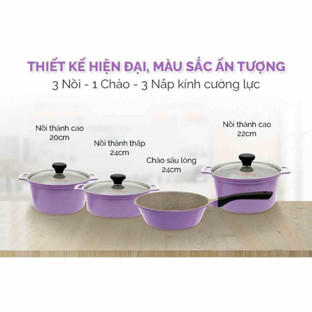 COMBO Bộ 3 nồi 1 chảo đá chống dính PerfectChef PF-CB31