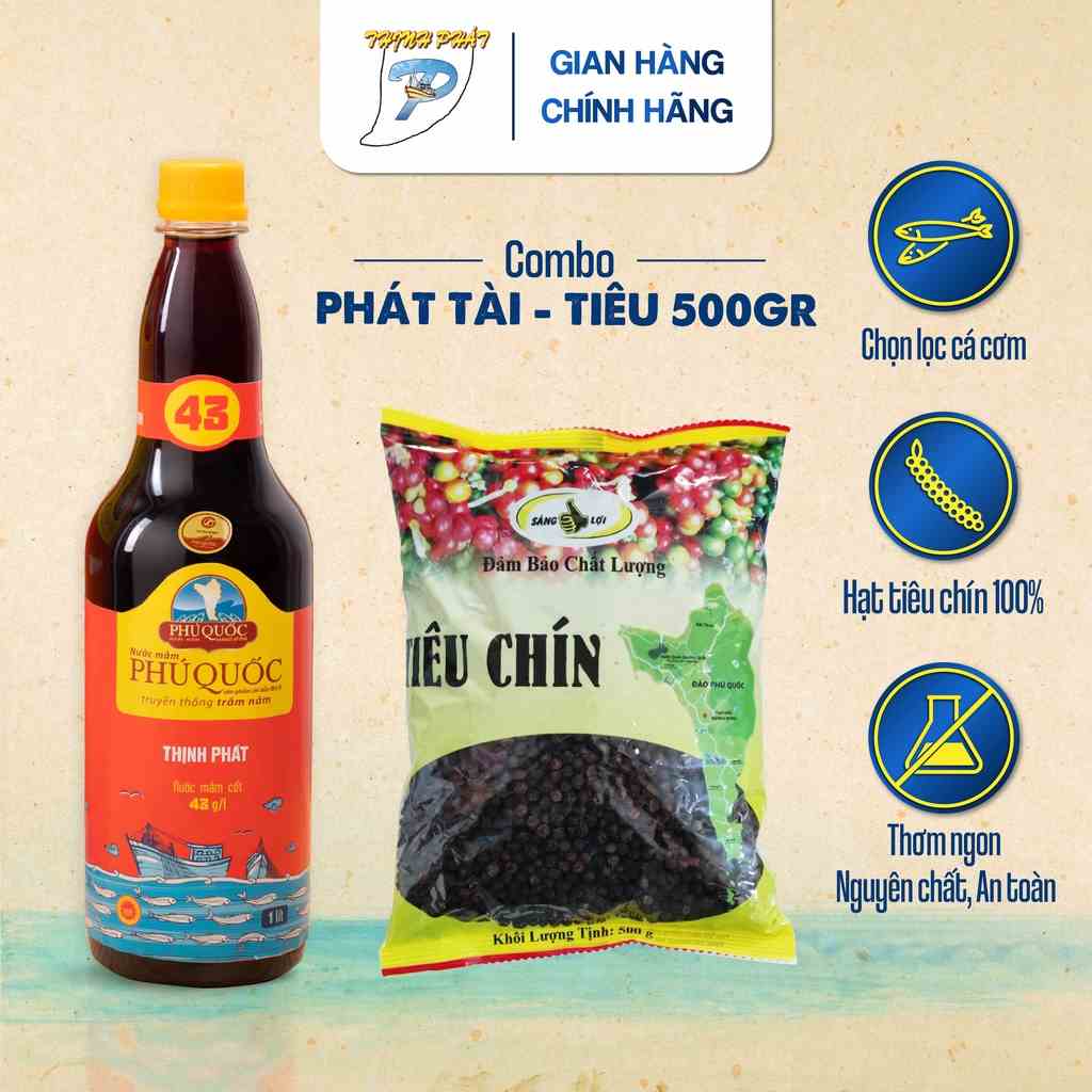 [Mã BMLTB200 giảm đến 100K đơn 499K] Combo nước mắm Thịnh Phát chai 1 lít+ tiêu hạt khô thơm Phú Quốc 500gr