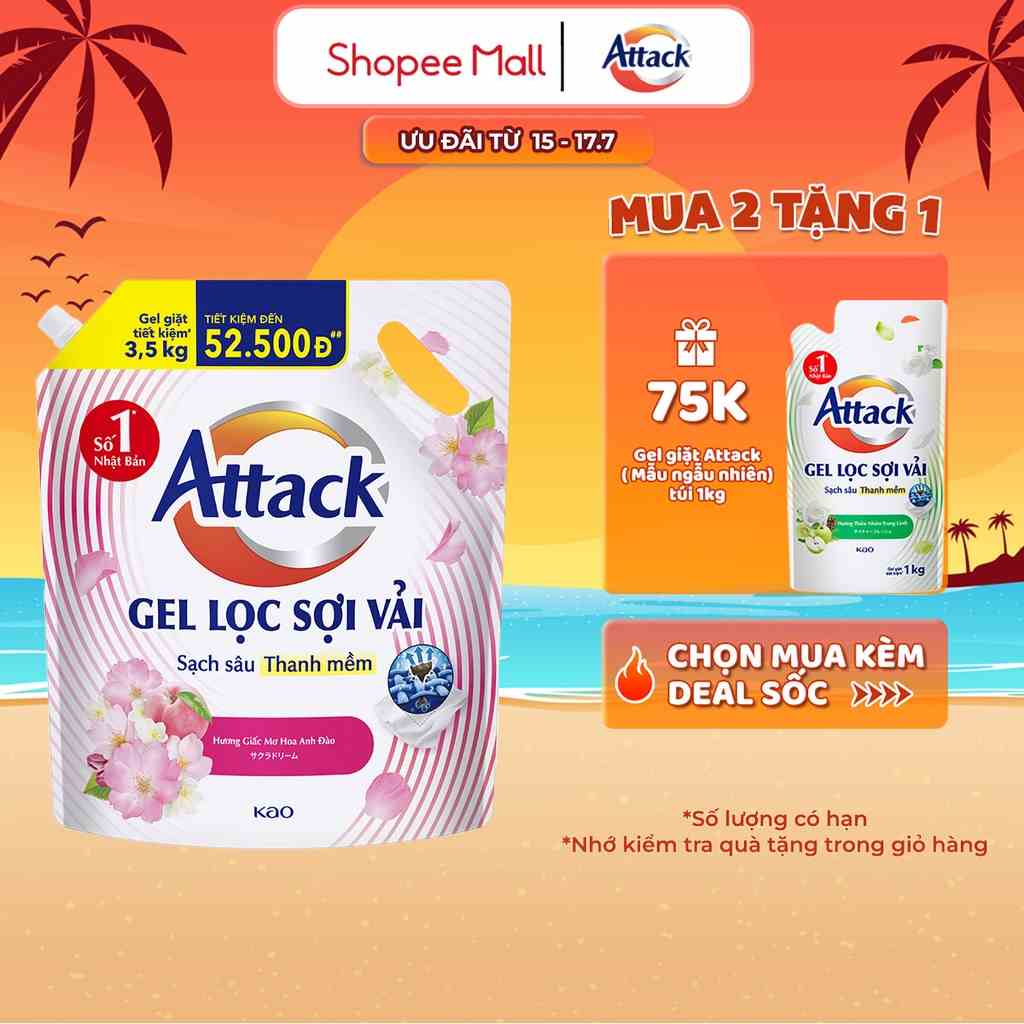 [GIẢM 50K ĐƠN 300K] Gel Giặt Attack Hương Giấc Mơ Hoa Anh Đào Túi 3.5Kg