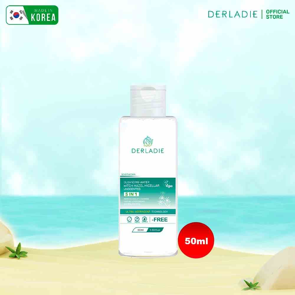 Tẩy Trang Derladie Vegan Sạch Sâu, Cải Thiện Lỗ Chân Lông Derladie Cleansing Water Witch Hazel Micellar Unsented 50 ml