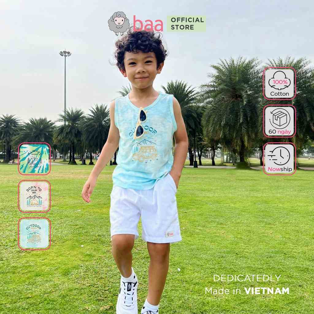 Áo ba lỗ bé trai BAA BABY áo thun bé trai in hình động vật dễ thương cho bé từ 1 tuổi - 7 tuổi - B-BT-AT03C