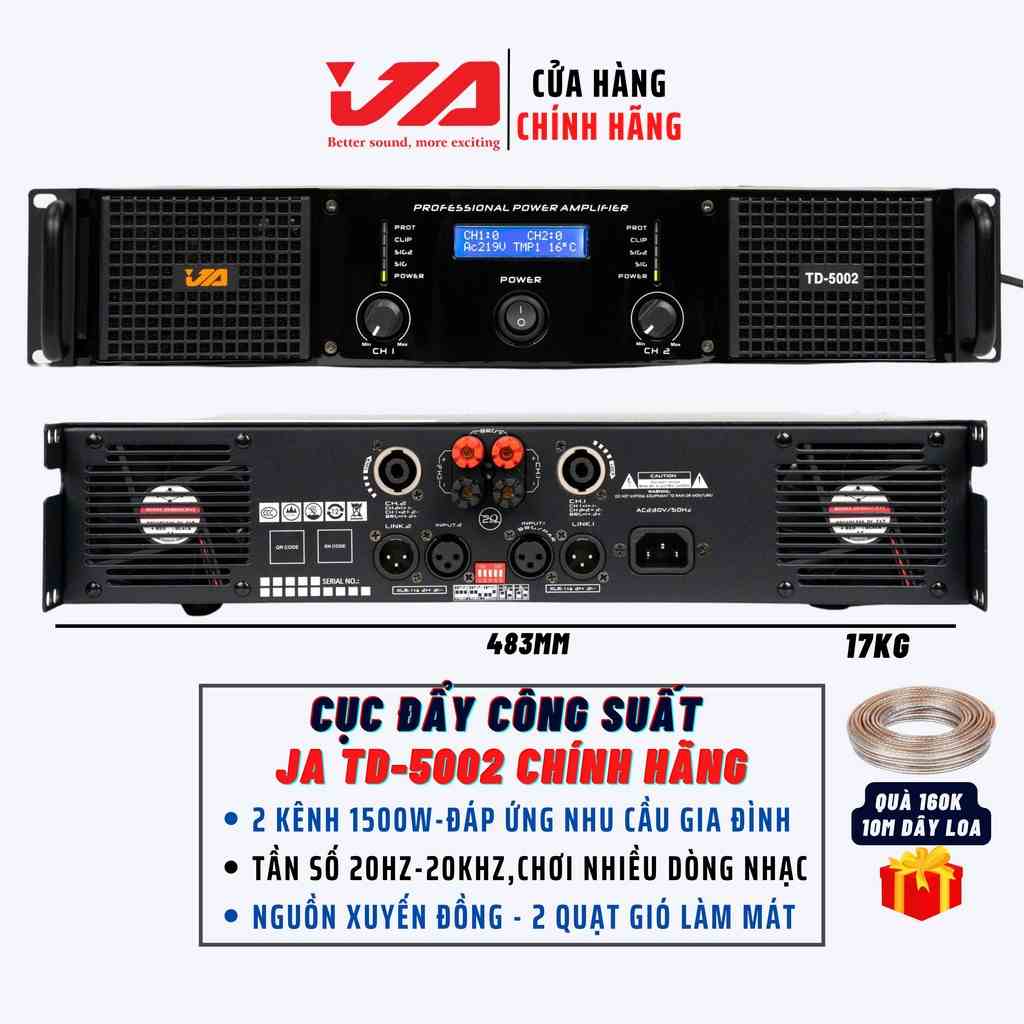 Cục Đẩy Công Suất JA TD-5002 2 Kênh 1500W Chính Hãng, Nguồn Xuyến, Chuyên Karaoke Gia Đình, Tặng 10M Dây Loa-JA Audio