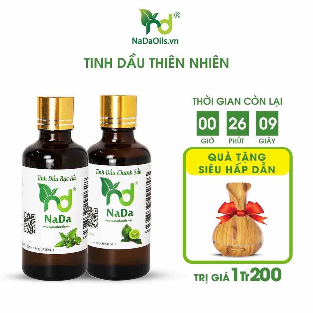 Combo 2 chai tinh dầu Bạc Hà- Chanh Sần, thơm phòng NaDa Oils 100ml - Đuổi côn trùng, Sát khuẩn, Khử Mùi Phòng