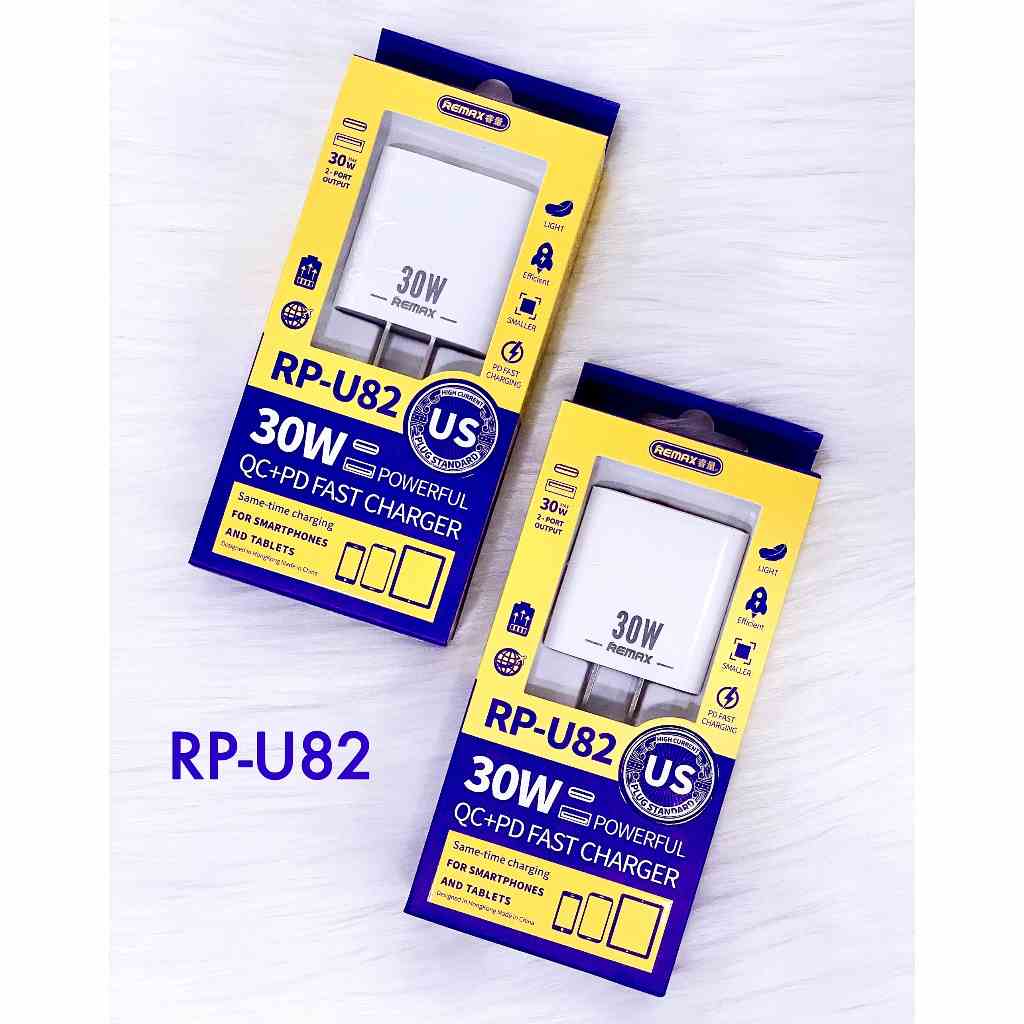 [Mã BMLTB35 giảm đến 35K đơn 99K] Củ sạc nhanh 30W chính hãng Remax U82. Tương thích nhiều loại điện thoại