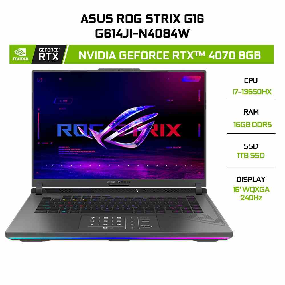 [Mã ELCL12 giảm 12% đơn 10TR] Laptop ASUS ROG Strix G16 G614J-N4084W i7-13650HX 16G 1TB RTX™ 4070 8G 16