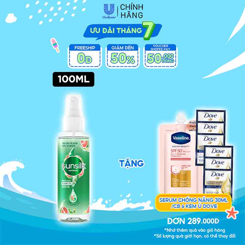 Xịt dưỡng tóc tinh dầu bưởi Sunsilk Natural giúp tóc chắc khỏe và giảm gãy rụng 100ml