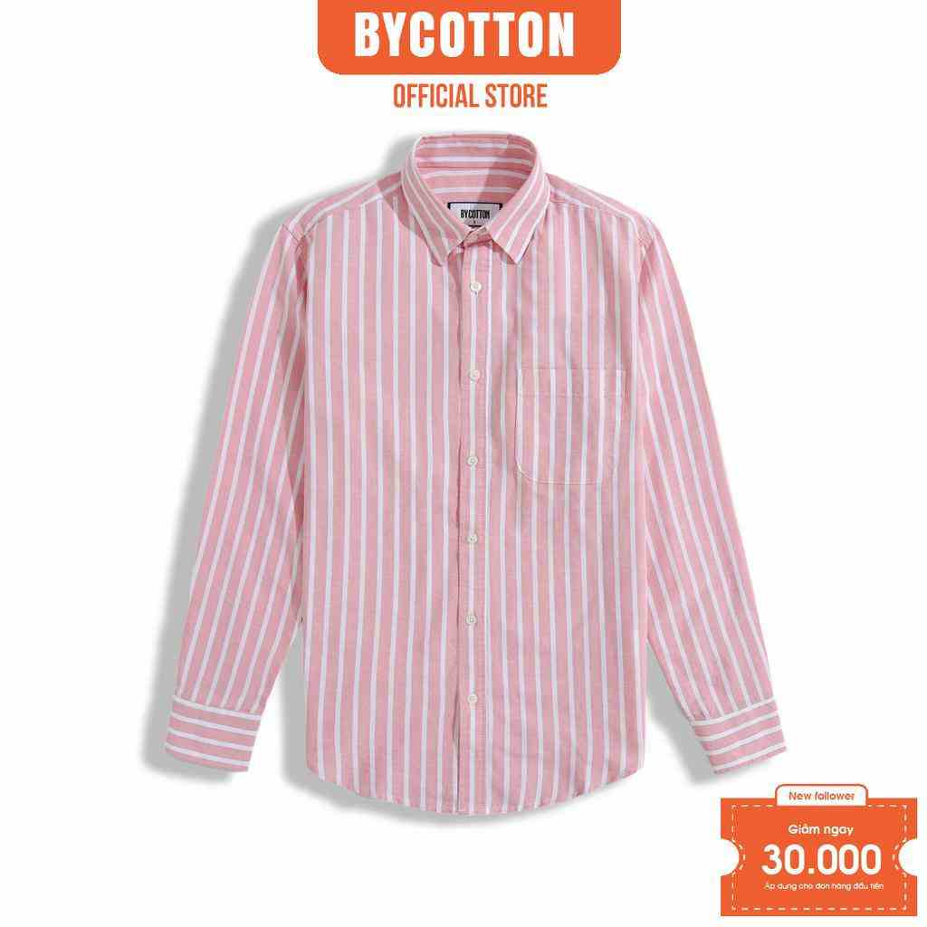 [Mã BYCOSM30 giảm 30% đơn 0K] Áo Sơ Mi Nam Dài Tay Phối Sọc BY COTTON Big Stripes Pink Oxford Shirt