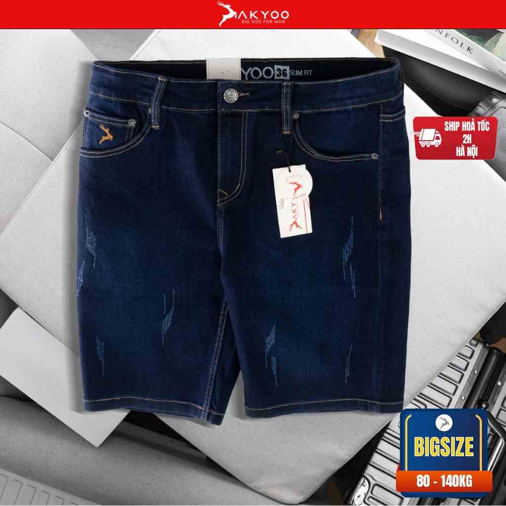 Quần Sooc Jean Big Size Nam 80-140kg AKYOO - Chất Jean Mền Mại Co Giãn 04 Chiều Size Đại Cho BigSize Việt SJ A21