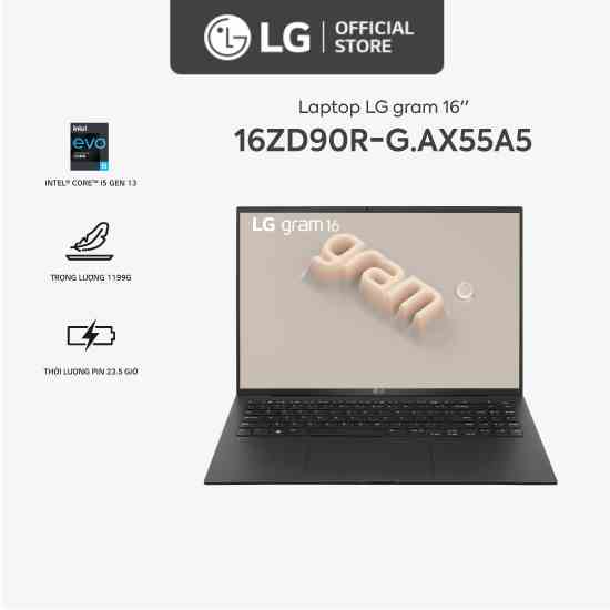 [Mã ELRE20 giảm 20% tối đa 2TR] Laptop LG Gram 2023 16ZD90R-G.AX55A5 (Core i5-1340P | 16GB | 512GB | Black)