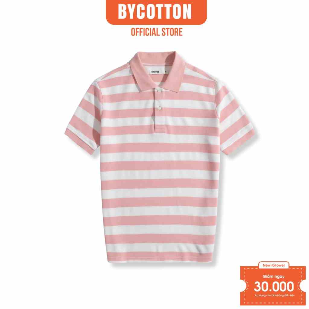 [Mã BYCO2224T giảm ngay 50K đơn 0K] Áo Thun Nam Polo Sọc Trắng Hồng Lớn By Cotton