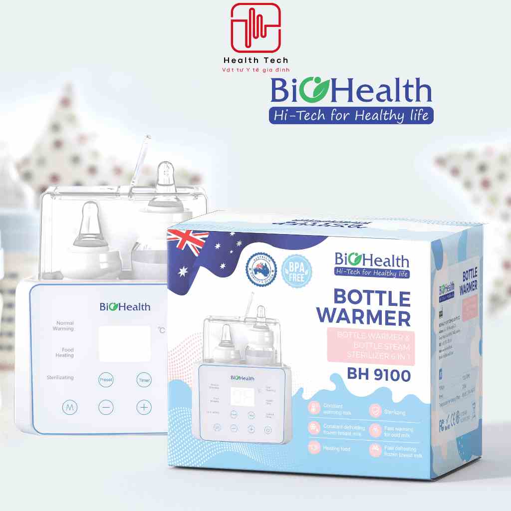 Máy hâm sữa bình đôi BioHealth BH9100 tiện lợi và an toàn cho bé - Bảo hành 1 năm - Health Tech