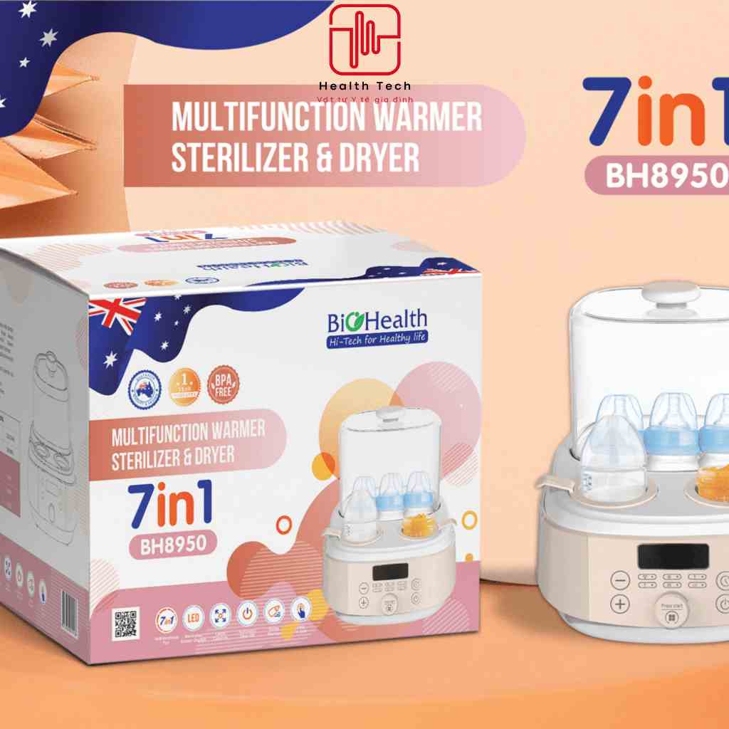 [Mã ICBFRI300 giảm 10% đơn 249K] Máy tiệt trùng, hâm sữa sấy khô đa năng 7 trong 1 Biohealth BH8950 - Health Tech