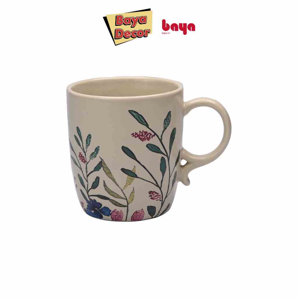 Ly Cốc Sứ Uống Trà BAYA FLORAL Chất Liệu Sứ Tráng Men Cao Cấp, Màu Kem Họa Tiết Hoa, D13xR9xC10 cm 425 ml 2001220