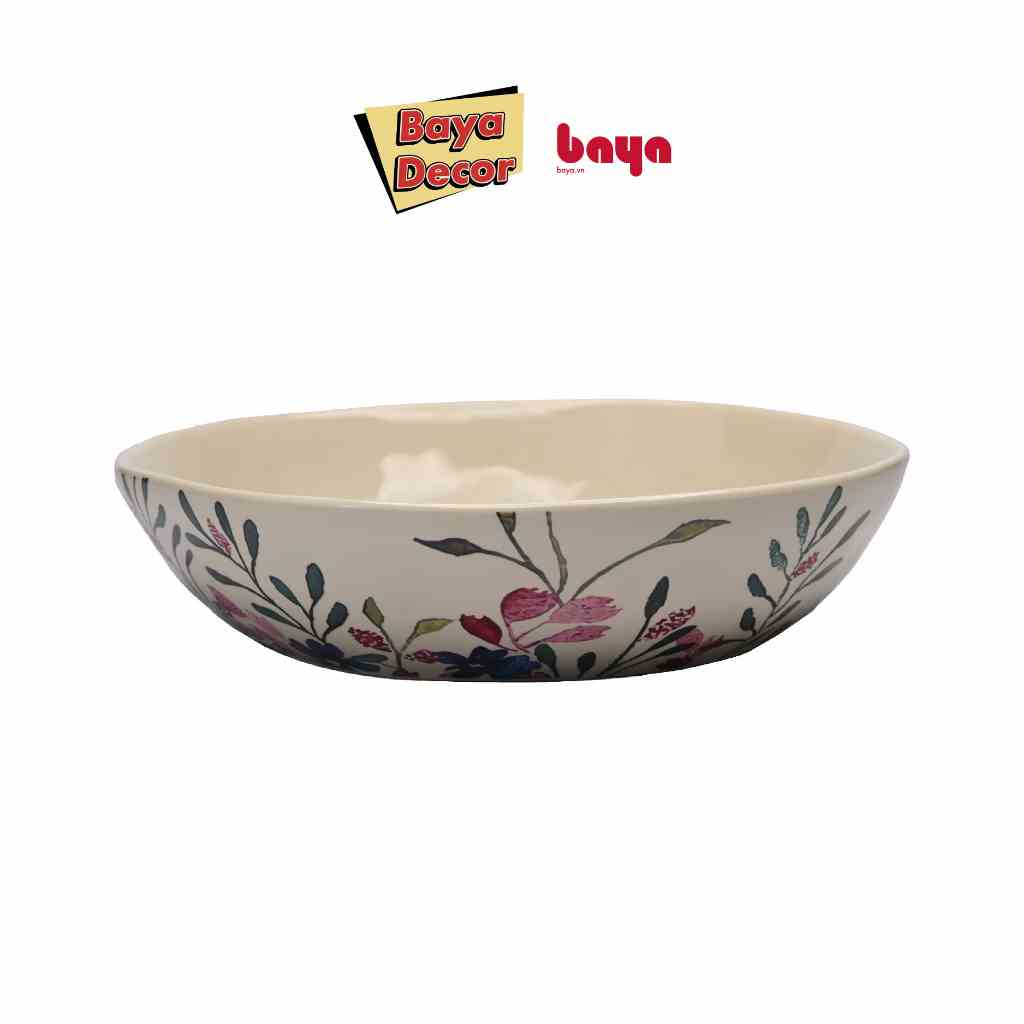 Đĩa Canh BAYA FLORAL Chất Liệu Sứ Tráng Men Cao Cấp, Màu Kem, Họa Tiết Hoa, Dễ Dàng Vệ Sinh, Cao 8 cm x Đường Kính 21 cm