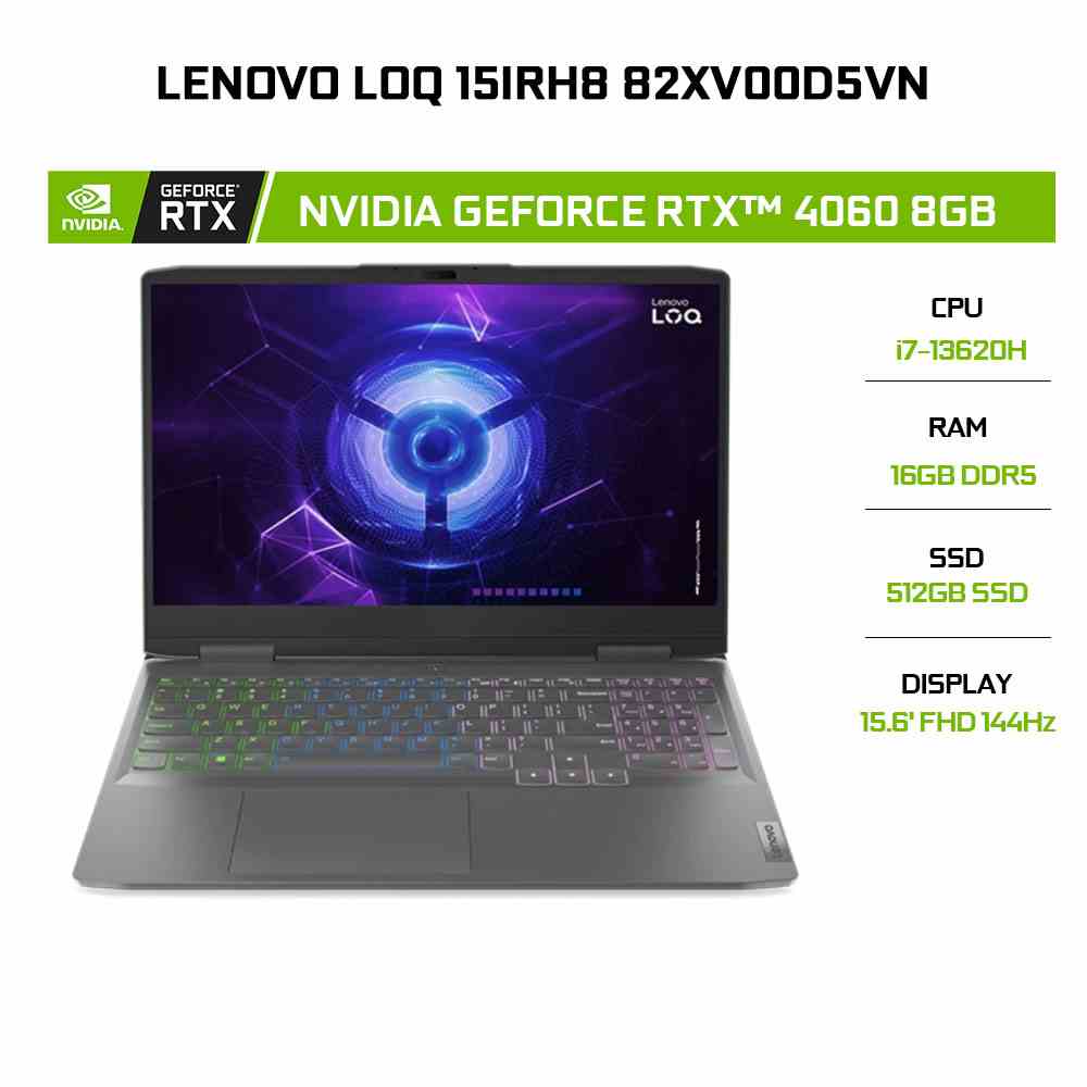 [Mã ELCL12 giảm 12% đơn 10TR] Laptop Lenovo LOQ 15IRH8 82XV00D5VN i7-13620H|16GB|512GB|RTX™ 4060 8GB|15.6