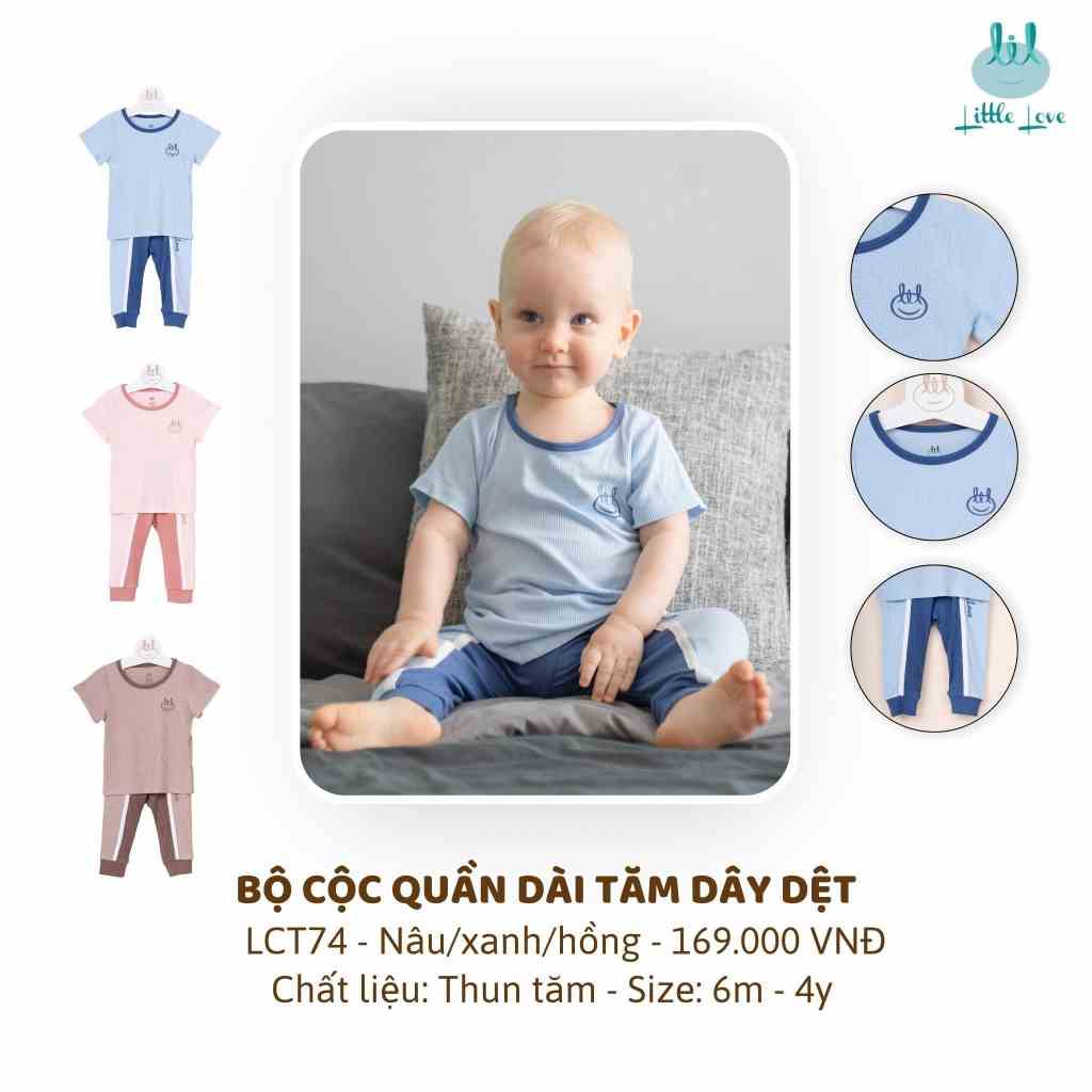 Bộ áo cộc quần dài tăm dây dệt cho bé gái và bé trai từ 6m đến 4y little love (LCT74)