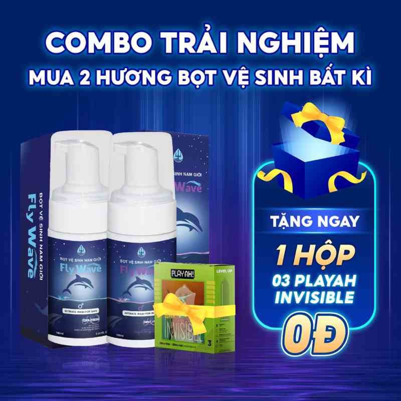 Combo Trải nghiệm 2 Dung dịch vệ sinh nam giới tạo bọt Fly Wave tặng quà Playah Invisible