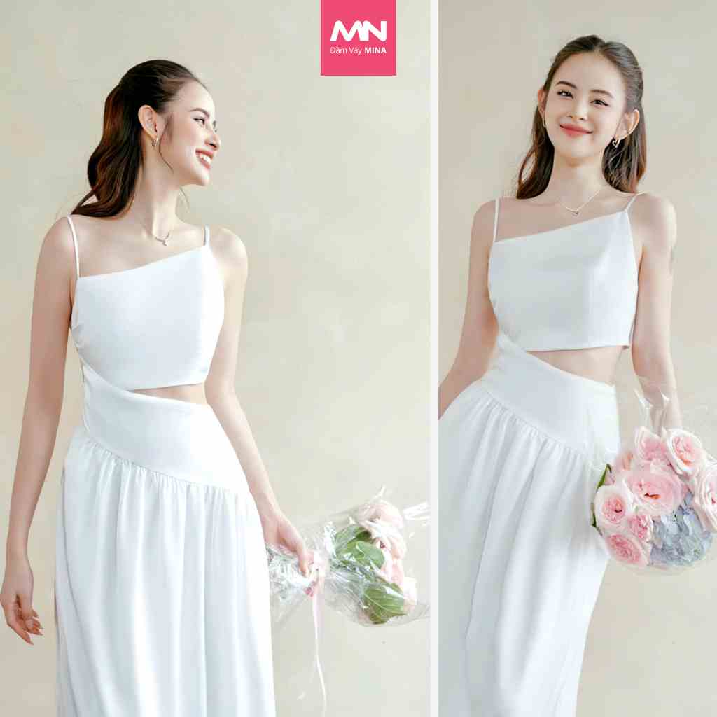 Đầm 2 dây dáng xoè midi thương hiệu Đầm Váy Mina quyến rũ chất liệu Cotton - MN225