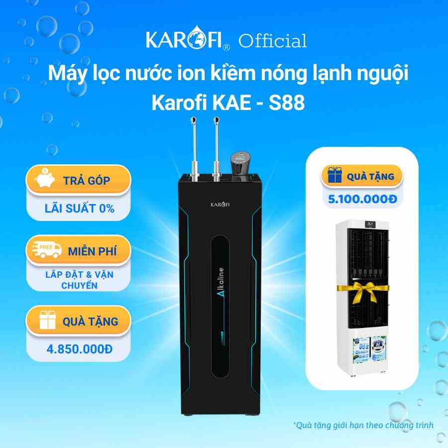 Máy Lọc Nước Nóng Lạnh Ion Kiềm KAE - S88 (Công nghệ Hydro Ion với điện cực bạch kim Platinum) - bảo hành 36 tháng