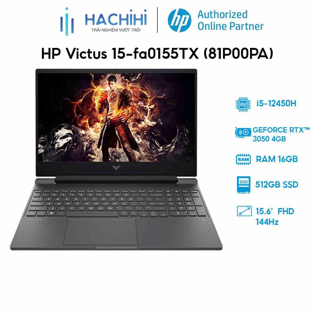 Laptop HP Victus 15-fa0155TX 81P00PA i5-12450H|16GB|512GB|RTX™ 3050 4GB|15.6 144Hz