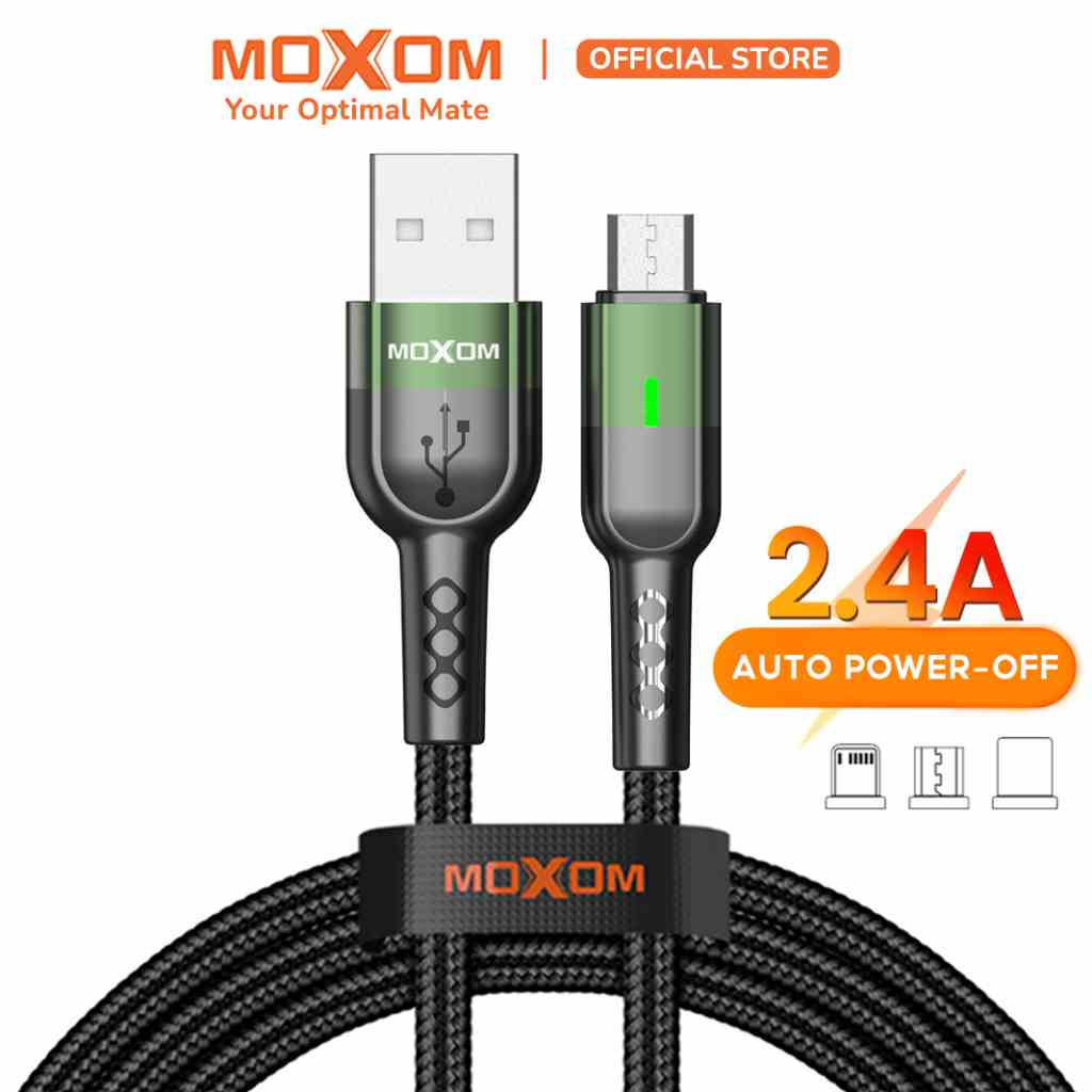 Dây sạc Micro tự ngắt Moxom sạc nhanh 2.4A bọc dù siêu bền dài 1m dùng cho Samsung Oppo Xiaomi Redmi, CB60