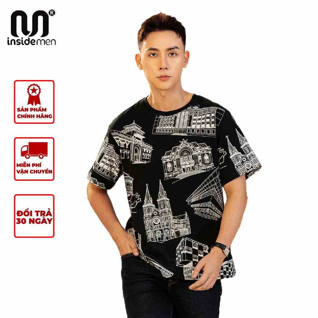 Áo Phông Unisex Nam Cao Cấp INSIDEMEN Thiết Kế Độc Đáo In Hình Các ĐỊA DANH Màu Sắc Đen Trắng Tương Phản ITS027S3