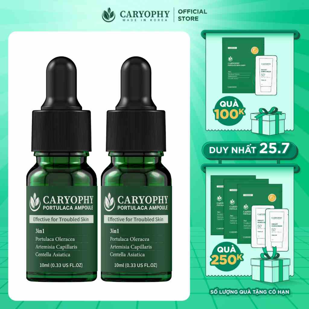 Combo 2 tinh chất giảm mụn mờ thâm Caryophy Portulaca Ampoule 10ml