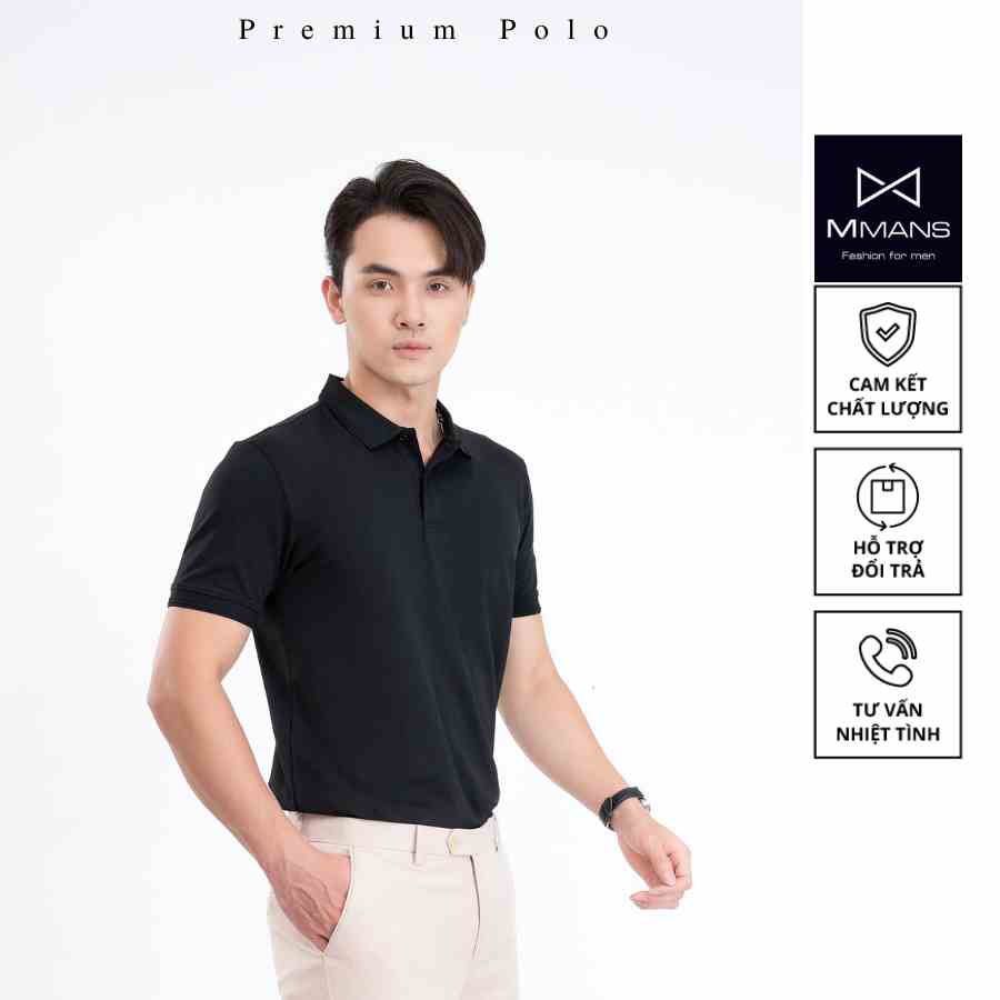 Áo polo nam MMANS đen basic tinh tế sang trọng chất vải cotton poly cao cấp co giãn 4 chiều không nhăn nhàu