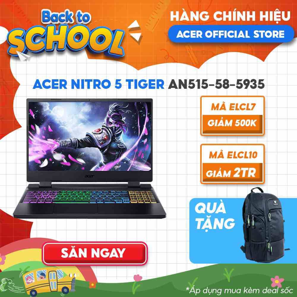 [Mã ELCL12 giảm 12% đơn 10TR] Laptop Acer Nitro 5 Tiger AN515-58-5935 i5-12450H|8GB|512GB|RTX™ 4050 6GB|15.6